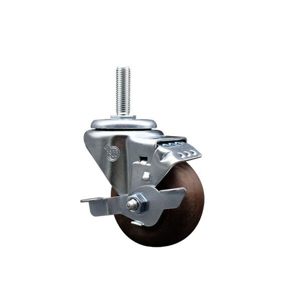 Service Caster 3 Inch High Temp Glass Filled Nylon 58 Inch Threaded Stem Caster with Brake SCC-TS20S314-GFNSHT-TLB-58212 - main